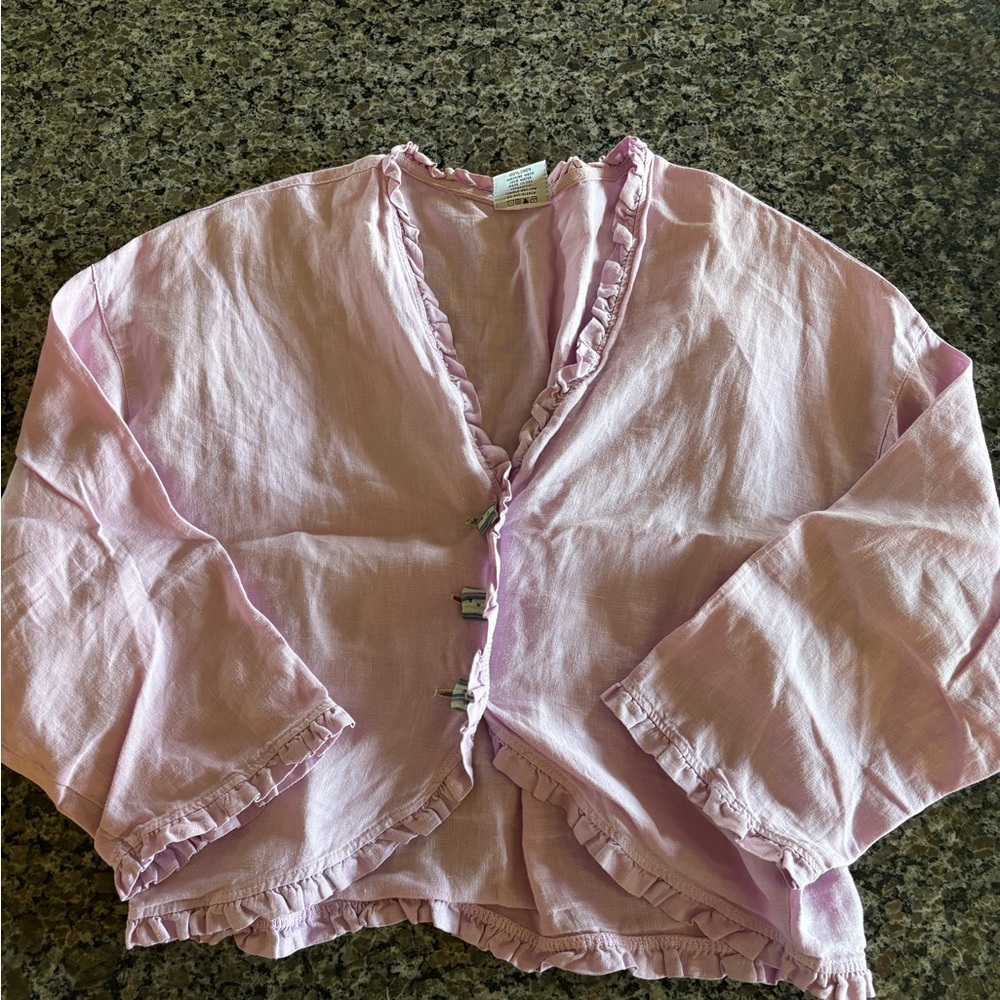 Light Pink Ruffle-Trim Button Jacket